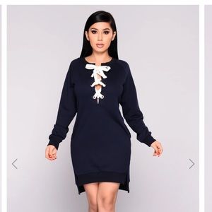 Run For It Lace Up Sweatshirt Tunic - Navy